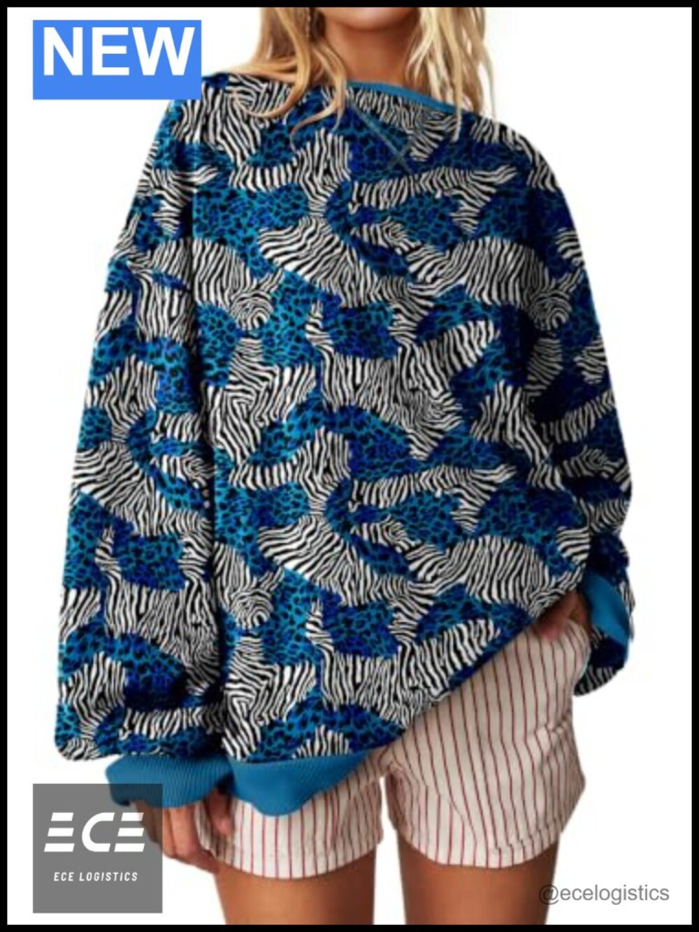 Oversized Animal Print Crewneck Sweatshirt Long Sleeve Casual Pullover